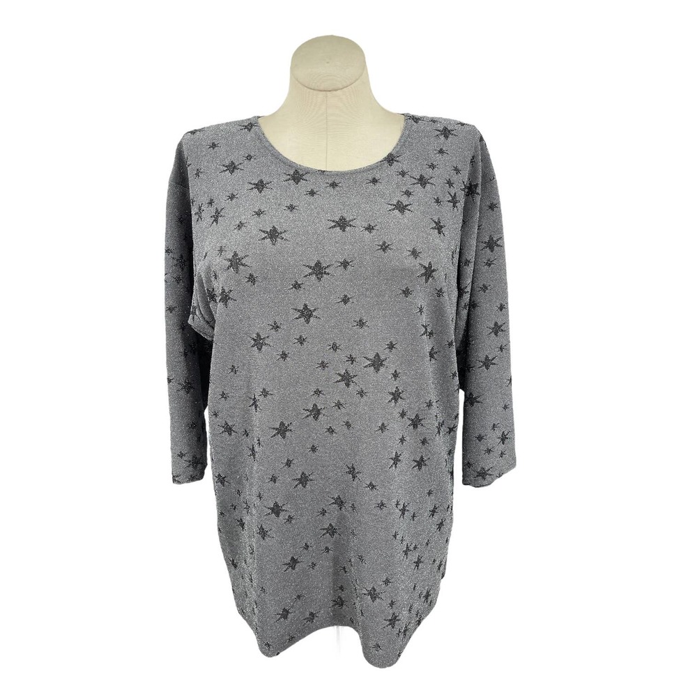 Vintage 90s Silver Star Shirt Celestial Woman Metallic Sparkle Cotton LA Size XL